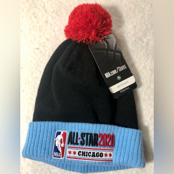 NWT NBA 2020 All Star Game Chicago Winter Warm Pom Pom Hat Youth Sz Acrylic - Picture 1 of 8